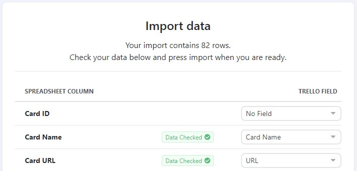 Choose how to map your data into Trello