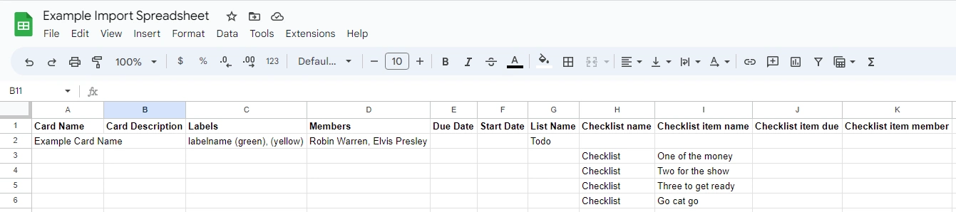 Example Import Spreadsheet